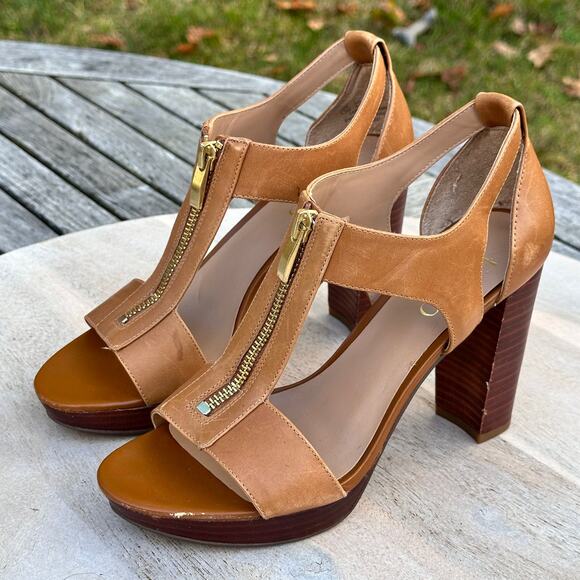 Franco Sarto Women’s Myriad Tan Leather Zip Platform Heels Size 6.5 M Sandals - Picture 4 of 12